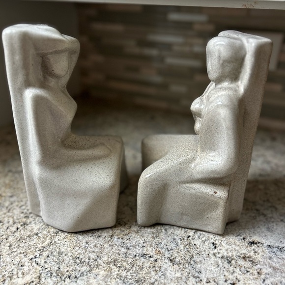 Vintage 1970s MCM Set Calcite Carved Horse Head Bookends Trojan Marble Stone - Picture 5 of 14